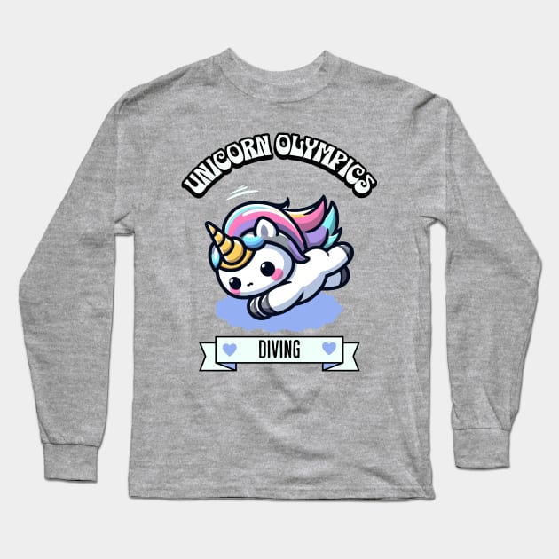 Diving Unicorn Olympics 🏊‍♀️🦄 - Perfect 10 Cuteness! Long Sleeve T-Shirt by Pink & Pretty